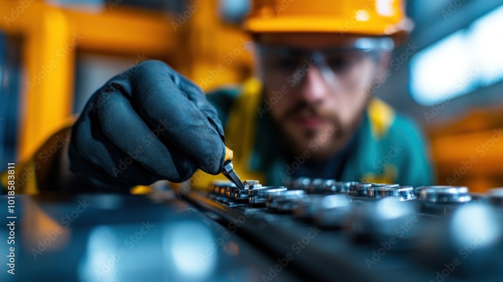 Poster automated robotic arms assembling products on a factory floor, symbolizing the cutting-edge technolo