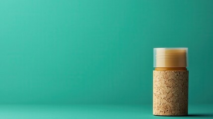 Eco-friendly lip balm in cork tube, sustainable beauty, biodegradable cosmetic packaging
