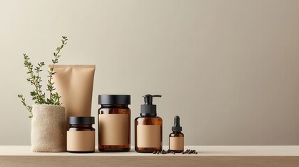 Fototapeta premium Organic skincare set in plant-based packaging, sustainable beauty, eco-conscious and renewable packaging design