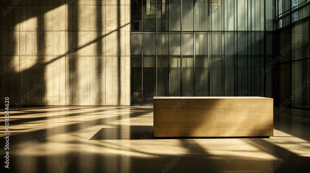 Poster the warm wooden table sits in a spacious area illuminated by natural light, creating intricate shado