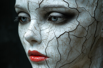 Creepy doll with a cracked porcelain face