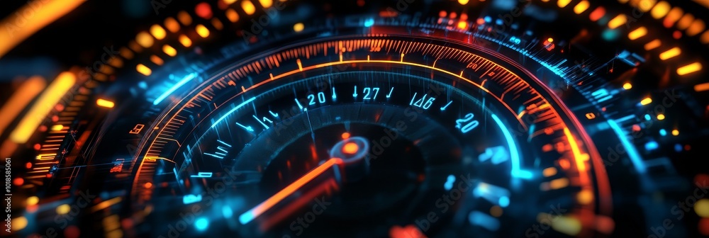 Canvas Prints Futuristic speedometer with glowing lights and numbers, symbolizing speed, technology, progress, innovation, and energy.