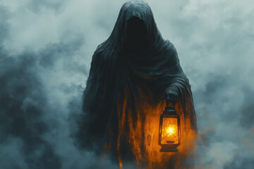 Ghostly figure with lantern
