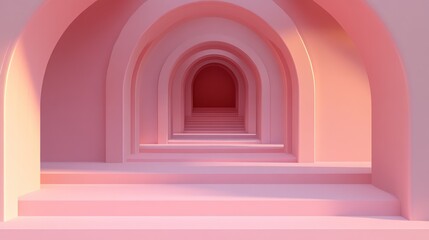 Fototapeta premium A series of gentle arches in soft pink hues creates a calm corridor, drawing the viewerвЂ™s eye deep into the space, evoking a sense of peace and curiosity