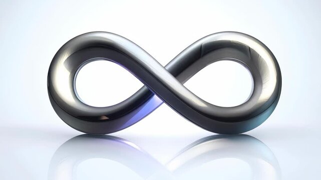  modern chrome infinity sign against a white backdrop, evoking the concept of infinity and unbroken continuity with sleek, reflective surfaces