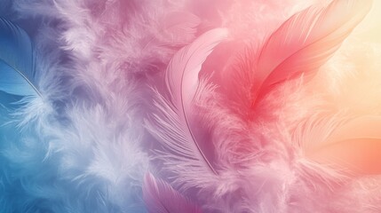 Soft, Pastel-Colored Feathers with Delicate Texture and Gentle Light