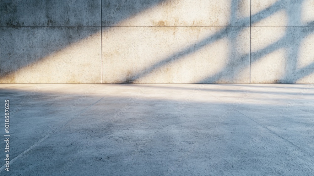 Poster a bright yet tranquil space features a smooth concrete floor, where soft sunlight streams in through