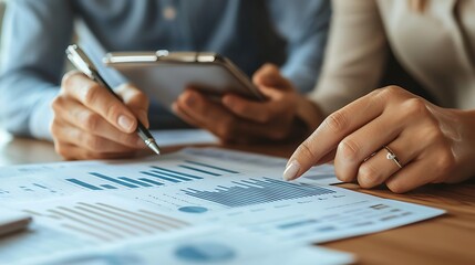 Business Professionals Analyzing Financial Data with Charts and Graphs