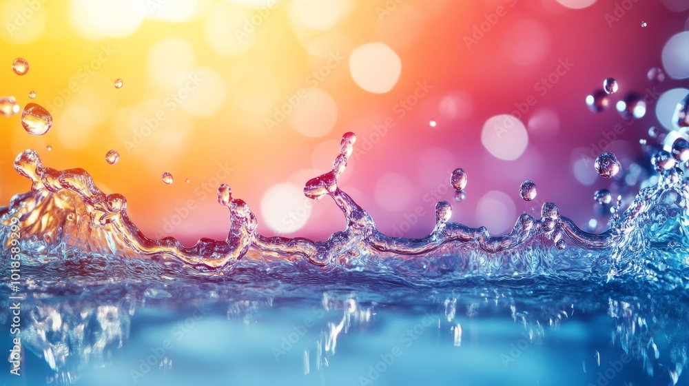 Poster water splash with colorful bokeh background