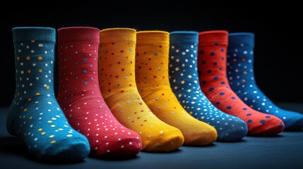 Colorful Polka Dot Socks Arranged in a Row