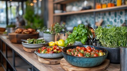 Obraz premium Fresh, colorful food in a stylish kitchen