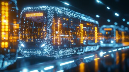 Futuristic Smart Public Transportation System with 5G Connectivity in Ray Tracing 3D Illustration