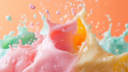 Abstract Splash of Pink, Yellow, and Green Liquids