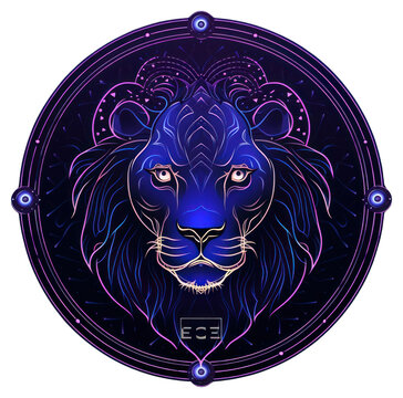 recommend clip art: PNG Illustration Leo Zodiac neon rim light mammal purple blue.