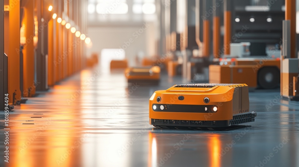 Aufkleber agv system moving cargo in a smart factory, illustrating the synergy between 5g and automation for s