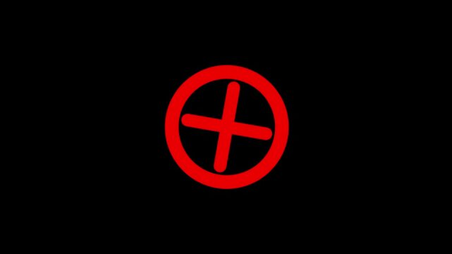 Red Cross reject animation on Cancel and wrong flat element with Black Background
