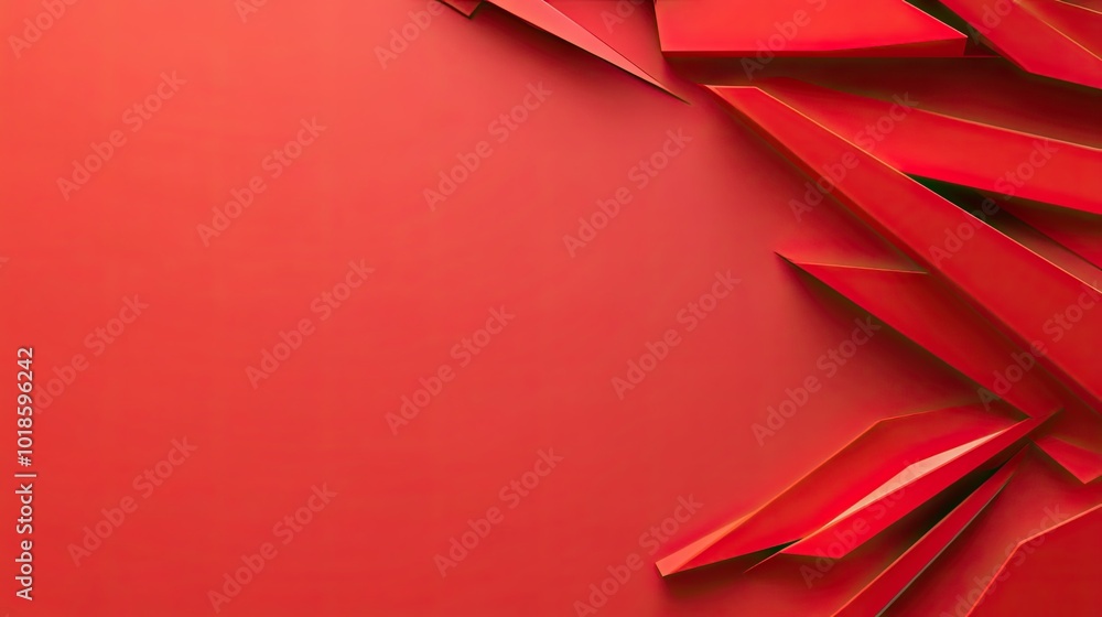 Poster a 3d red geometric background with layered polygons and shadows, giving the design a sense of depth 