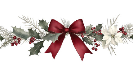 Christmas Decoration Red Bow Holly Poinsettia Festive Ornament