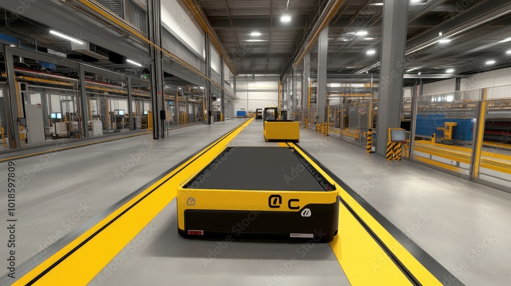 Aufkleber agv system moving cargo in a smart factory, illustrating the synergy between 5g and automation for s