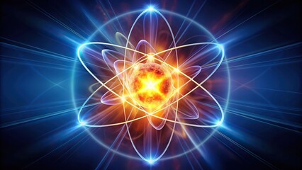 Artistic representation of splitting atomic nucleus from a tilted angle