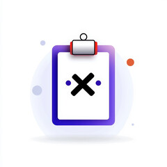 Obraz premium This features clipboard with bold X symbol, conveying sense of rejection or cancellation. design is modern and minimalistic, with clean background and subtle color accents