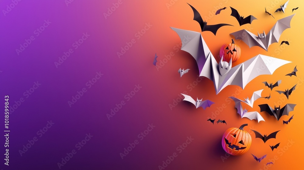 Aufkleber a geometric halloween abstract background with sharp triangular bat shapes and angular pumpkin outli
