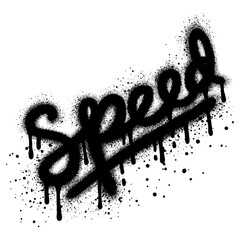graffiti speed text sprayed in black over white.