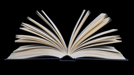 open book with pages fanned out, showcasing its detailed texture and structure, evokes sense of knowledge and exploration