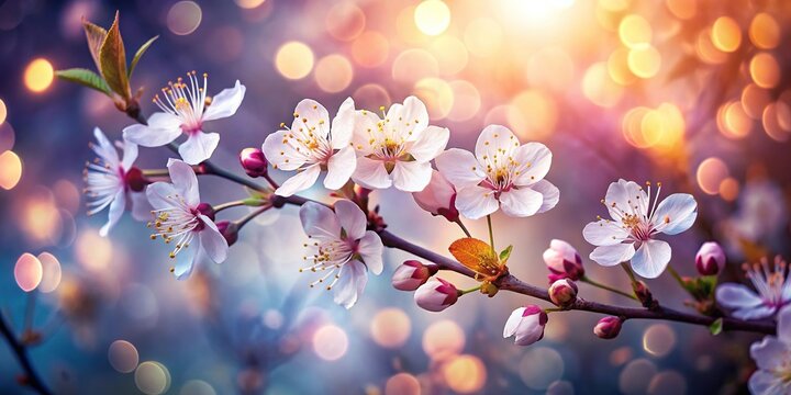 Asymmetrical blossoms in the spotlight creating captivating flower bokeh