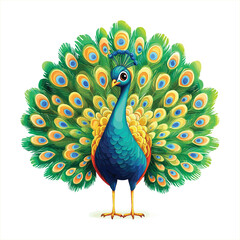 Vibrant Peacock Illustration with Stunning Multicolored Feathers in Detailed Vector Art Style