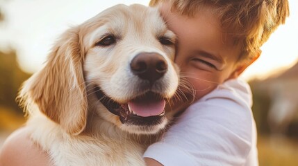 A person hugging their pet with a big smile, illustrating the joy and mental health benefits of companionship with animals.