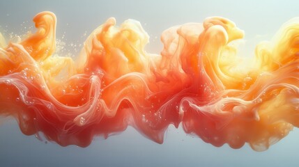 Abstract Orange and Yellow Ink Swirls in Water with Bubbles