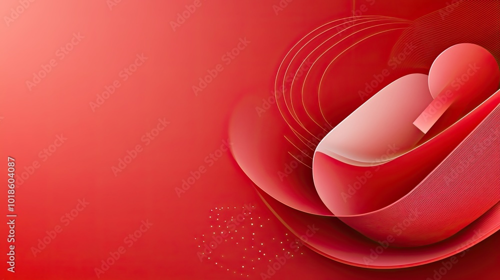 Poster a red background with intersecting geometric lines, forming abstract shapes and patterns in differen
