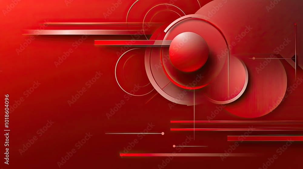 Aufkleber a red geometric background with overlapping circles and rectangles, forming a visually complex yet b