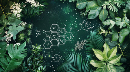 A picture of plants with a diagram of their chemical makeup. You can use it as a background or add your own text. It's a mix of nature and science.