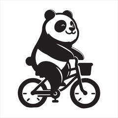 panda riding a bicycle silhouette on white background
