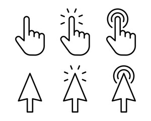 Set of mouse click cursor arrow icon, hand cursor and loading icons. Vector illustration