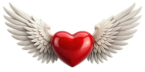 Obraz premium asymmetrical heart with wings isolated on white background