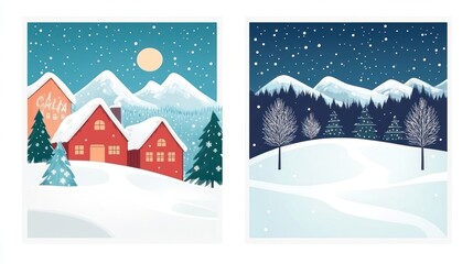 Snowy winter scene, Christmas card, AI generated