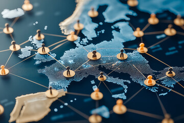 digital map of Europe showcasing network of connections with people icons, symbolizing global communication and collaboration. glowing connections create sense of unity and interaction