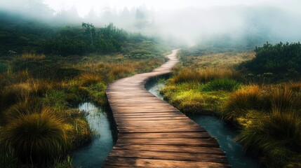 Wooden Path in Natural Landscape