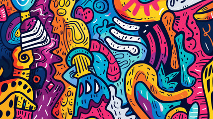 abstract background with pattern of colorful doodles and shapes