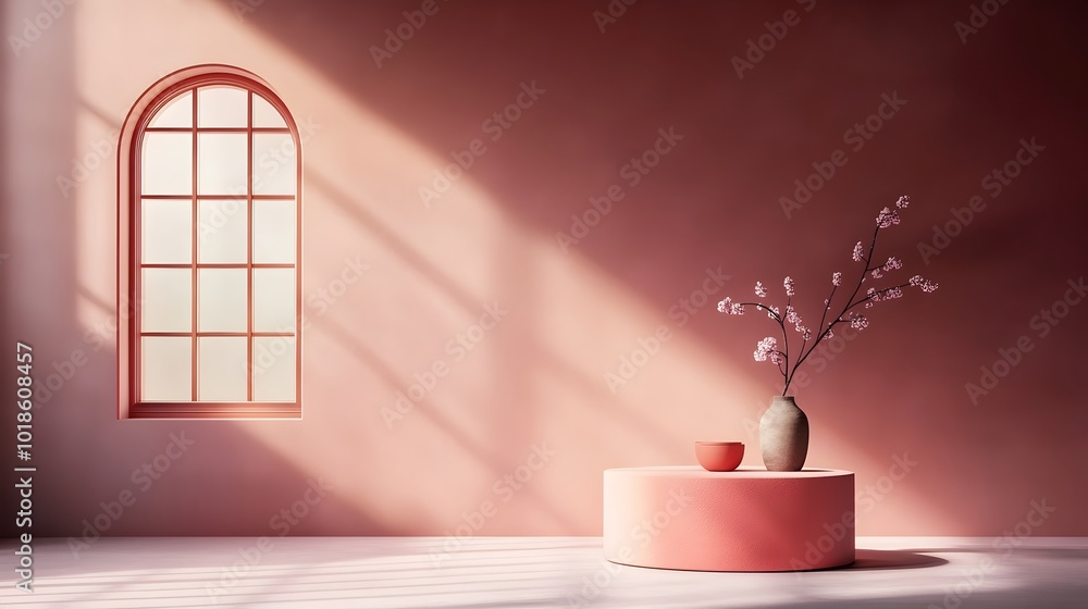Poster elegant 3d studio room setting with deep plum background empty floor and wall product podium window 