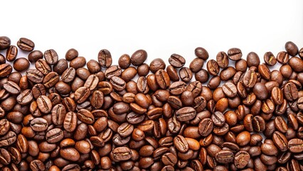 Fototapeta premium Asymmetrical panoramic border of coffee beans on white background