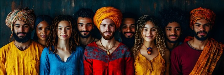People from different countries at a festival, banner with copy space