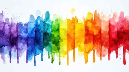 Abstract Rainbow Watercolor Drips on White Background