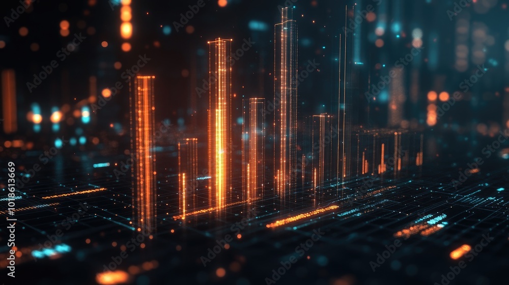 Poster futuristic data visualization with glowing bars