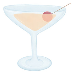 watercolor drawing glass with martini cocktail