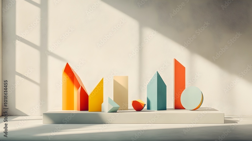 Aufkleber prismatic 3d product display featuring geometric multi colored prism forms showcased on a metallic c