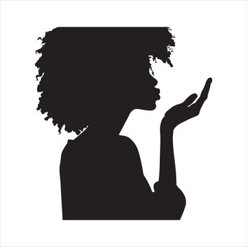 recommend clip art: Black Pretty girl sending air kiss silhouette on white background
                    